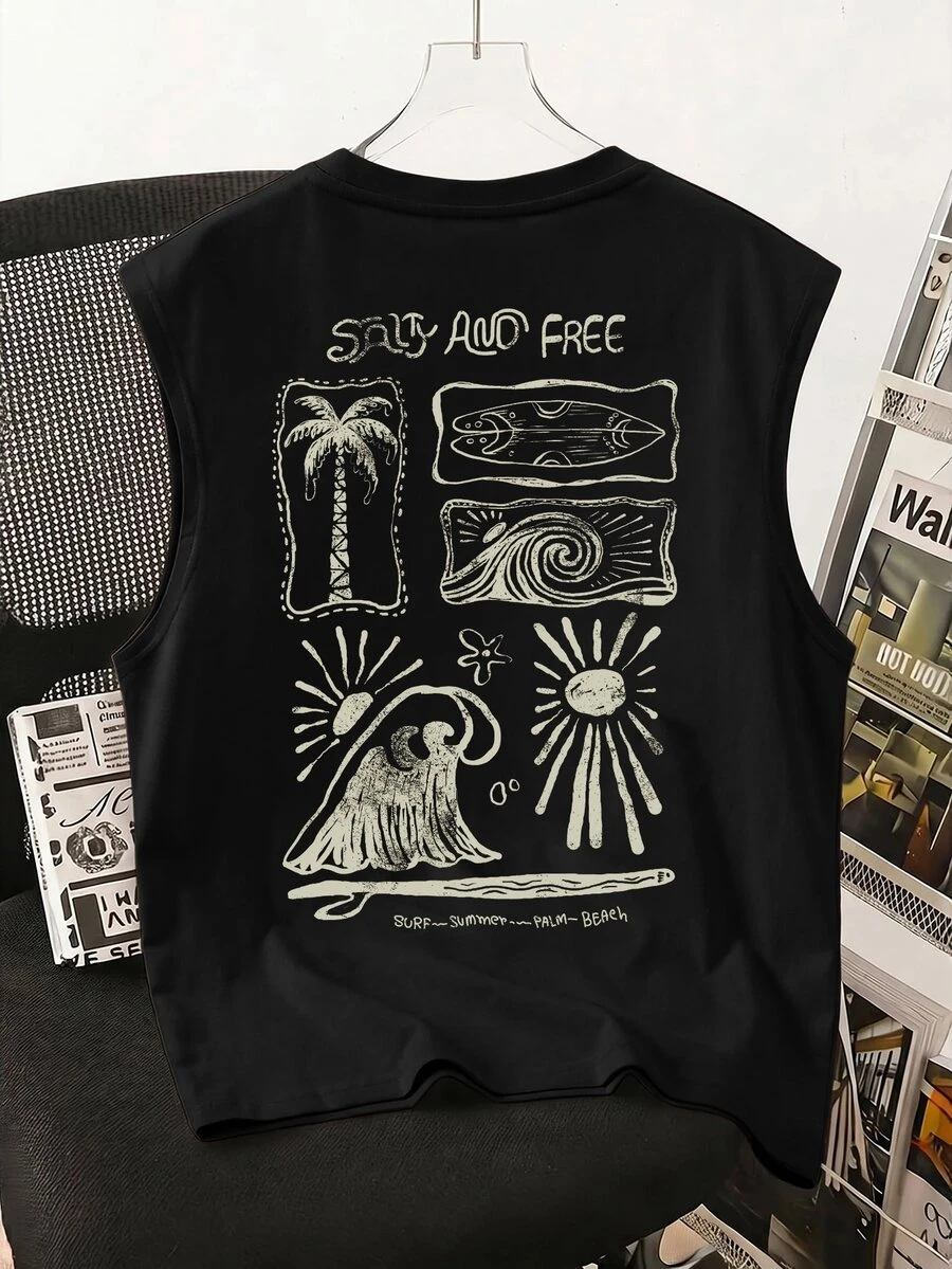 Daypath Men's Sun Pattern Print Hip Hop Tank Top - Black - View 1