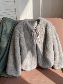 Comfortcana Plus Size Women's Winter Fashion Faux Fur Coat - Khaki - View 8