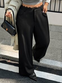 Dazy Plus Fun Commute Casual Waist Lace Patchwork Design Black Versatile Long Pants For Spring And Autumn - Black - View 6