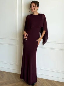Aloruh Gaun Bodycon Ekor Duyung Jala dengan Syal untuk Wanita - Purple - View 6