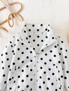 SHEIN 女嬰可愛百搭休閒波點長袖夾克 - 白色 - 查看 5