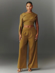 NYA SZN Matching Set Top And Pant Draped - Olive Green - View 3
