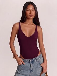 SHEIN BAE 女款素色休閒背心連身衣 - 紫紅色 - 查看 4