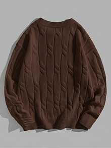 EASEVO Sweater Kasual Pria Ukuran Besar Warna Polos untuk Sehari-hari, Cocok untuk Pesta Halloween, Musim Dingin, dan Musim Gugur. - Coffee Brown - View 2