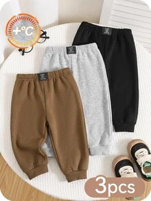 SHEIN 3件組新生兒男嬰字母印花保暖內裡慢跑運動長褲 - 彩色 - 查看 4