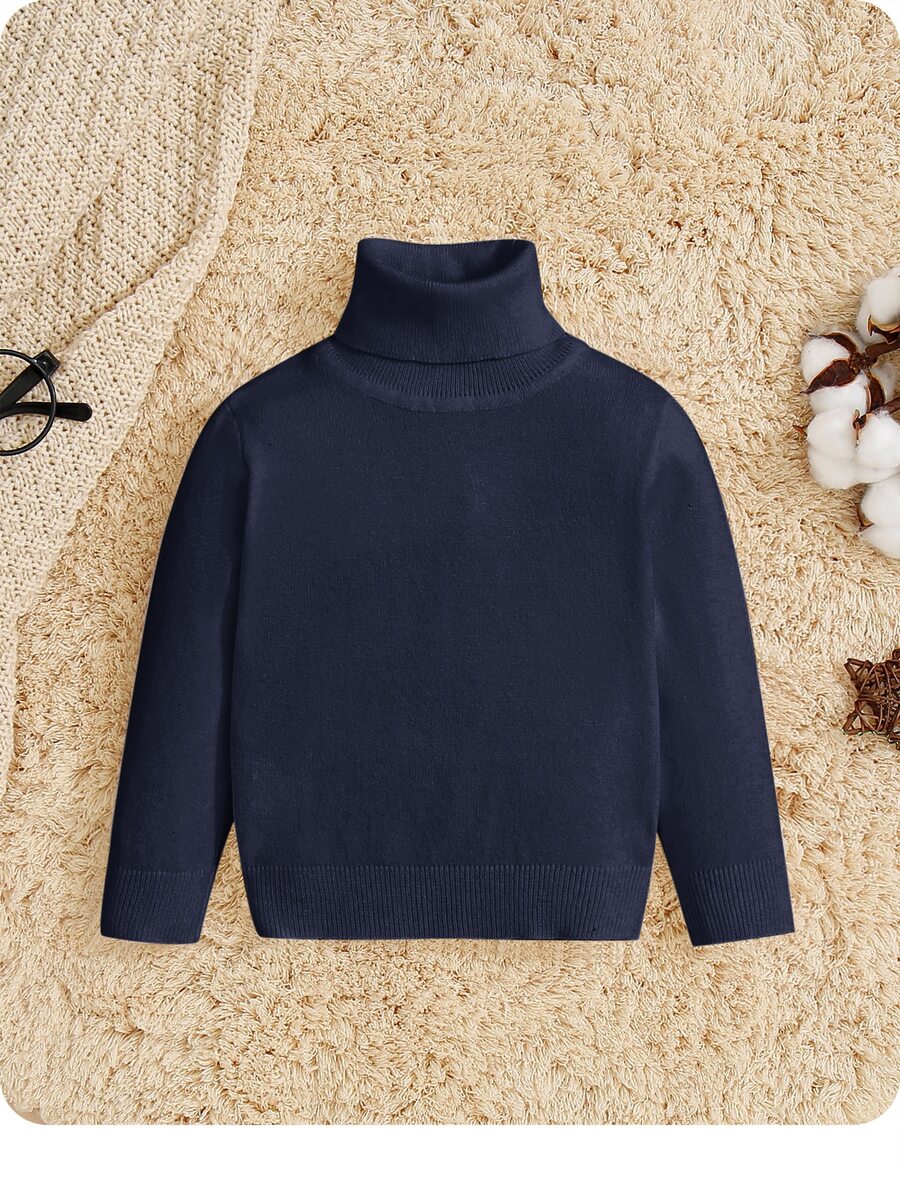 SHEIN 男嬰長袖高領套頭可愛毛衣 - 藏蓝色 - 查看 1