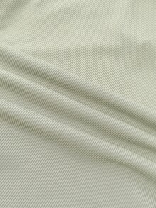 SHEIN 青少年女孩皇家藍與白色領口針織休閒拼色收腰修身T恤，附小Logo刺繡 - 薄荷綠 - 查看 6