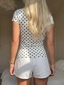CovetEZ 女款波點休閒百搭日常短袖T恤 - 彩色 - 查看 2