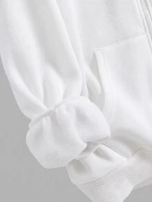 SHEIN 青少年女孩蝴蝶結刺繡口袋連帽時尚運動衫 - 白色 - 查看 5