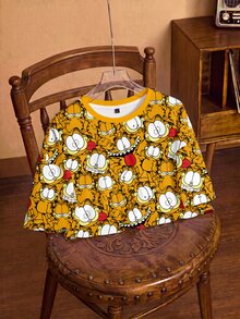 GARFIELD | SHEIN Women's All-Over Print Casual Versatile Daily Wear T-Shirt - White - View 1