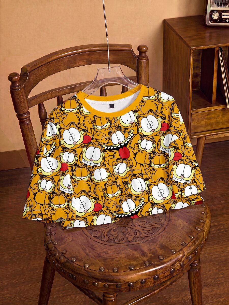 GARFIELD | SHEIN Women's All-Over Print Casual Versatile Daily Wear T-Shirt - White - View 1