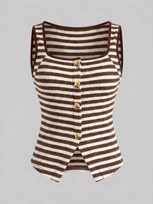 Lavishia Women's Striped Metallic Single-Breasted Vest And Shorts Casual 2 Pieces Set - Multicolor - View 9