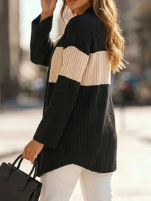 RosyDaze Women's Loose Casual Minimalist Colorblock Lightweight Cardigan, Simple Fashion Thin Jacket, Suitable For Daily Wear Home Travel Black Fall Office - Black - View 6