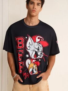 TOM & JERRY X SHEIN Men's Summer Casual Cartoon Print T-Shirt - Black - View 3