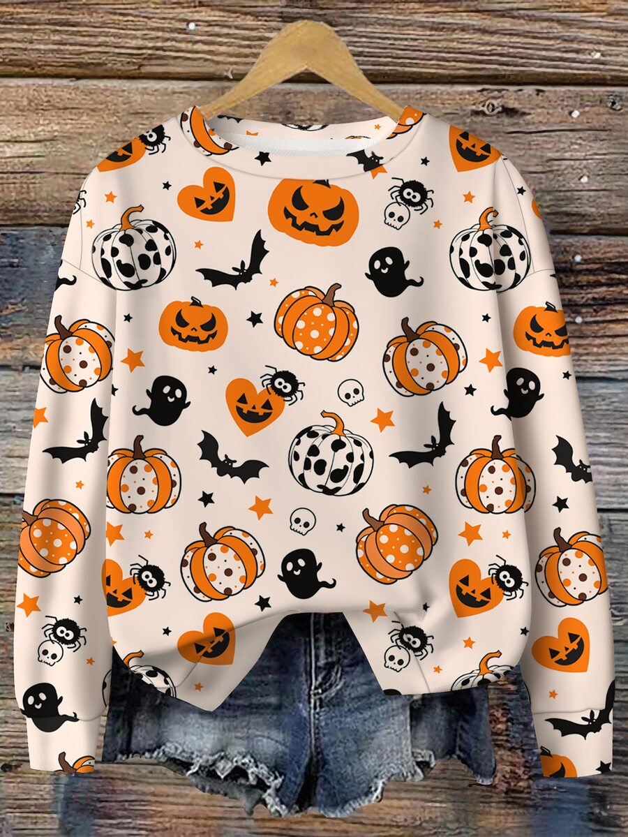 EMERY ROSE Sweatshirt Lengan Panjang Kasual Ukuran Besar dengan Motif dan Kelelawar Halloween - MultiWarna - View 1