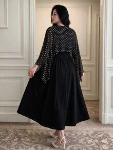 Vibekara Plus Size Women's Casual Formal Commute Elegant Polka Dot Woven Autumn 2 Pieces Set Fall Wedding Dinner Black And White Black - Multicolor - View 2