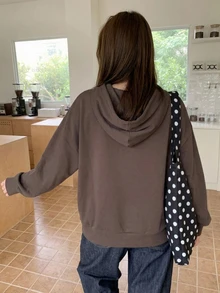 Dazy Plus Vintage Washed Distressed Hooded Pullover Loose Casual Blogger Coffee Color Streetwear Spring Autumn New Sweatshirt - Brown - View 9