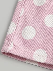 SHEIN Little Byeori 女嬰鈕扣口袋時尚波點印花牛仔長褲 - 粉色 - 查看 4