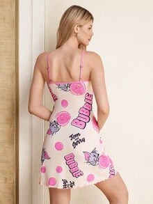 TOM & JERRY X SHEIN Women's Letter Cartoon Print Casual Spaghetti Strap Dress - Baby Pink - View 2