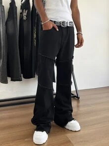 Manfinity EMRG 男士休閒百搭日常旅行牛仔褲，附口袋 - 黑色 - 查看 5