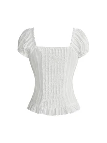 ROMWE Women's 2 In 1 Blouse, Black & White, Gothic Fairy Tale Cute Japanese Style, Versatile Sweet Y2K Minimalist Sexy - White - View 2