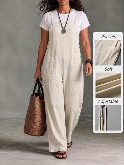 Linhara CURVE Mono de mujer de talla grande, estilo minimalista para ir al trabajo, con bolsillos de parche y tirantes ajustables