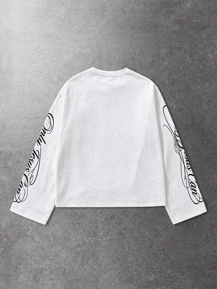 ROMWE MEN Men's Graphic Print T-Shirt With Calligraphy Design - White - View 3
