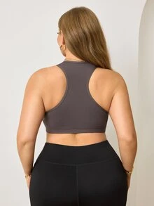 Easithlete Women's Plus Size Solid Color Daily Fitness Sports Bra - Khaki - View 2