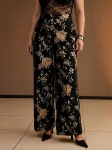 MOTF PREMIUM WOMEN'S PLUS SIZE FLORAL PATTERN WIDE LEG SUIT PANTS - Multicolor - View 7