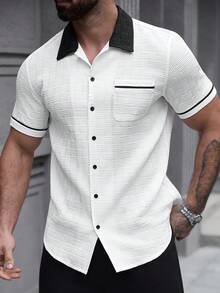 Manfinity Homme Men's Plus Size Summer Casual Colorblock Short Sleeve Shirt - White - View 4