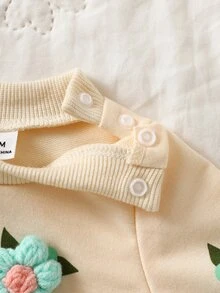 SHEIN 新生女嬰休閒甜美3D花朵衛衣與羅紋長褲套裝 - 綠色 - 查看 8