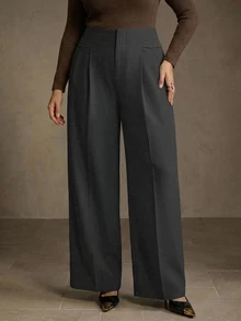 MOTF PREMIUM PLUS SIZE WOMEN PLEATED DESIGN COMMUTER VERSATILE LONG PANTS - Grey - View 8