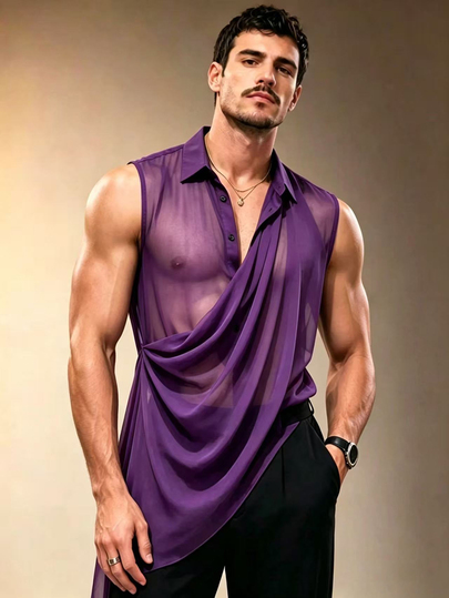 ZURIURI Men's Summer Casual Vacation Sheer Sexy Fashion Sleeveless Tank Top Shirt