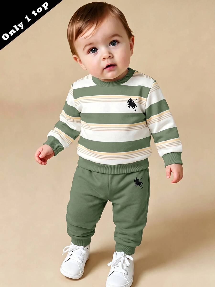 Young Boy Long Sleeve Crew Neck Sweatshirt, Classic Retro Cool Color Block Graphic Print, Exquisite Knight Small Logo Graphic Print, Suitable For Back To School Season, Suitable For Autumn/Winter - Multicolor - View 1