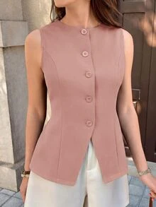 SHEIN Clasi 女款夏季素色休閒百搭日常穿著襯衫 - 藕粉色 - 查看 7