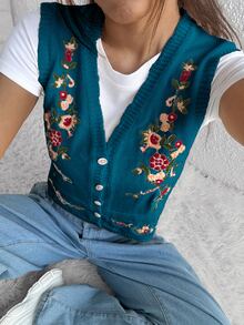Rivivi 甜美休閒百搭刺繡針織背心外套 - 彩色 - 查看 6