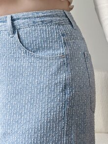 Dazy Plus Dark Background Textured Striped Loose Casual Elegant Straight Leg Denim Jeans - Medium Wash - View 5