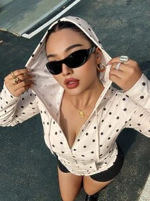 Dazy Plus Fashionable Large Polka Dot Fitted Sexy Hot Girl Hooded Sweatshirt, Spring/Autumn New Style - Apricot - View 7