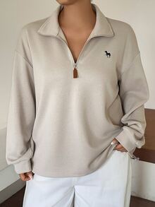 Dazy Plus Pattern Embroidered Loose Long Sleeve Casual Streetwear Autumn/Winter New Sweatshirt - Apricot - View 7