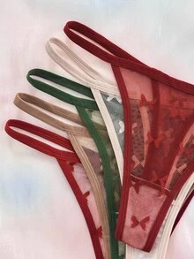 Eraneu 5pcs Christmas Butterfly Lace Colorful Thongs - Multicolor - View 4
