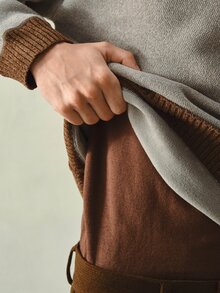 RONVEXI Men's Solid Color Thermal Lined Button Front Knit Pullover Sweater - Beige - View 6