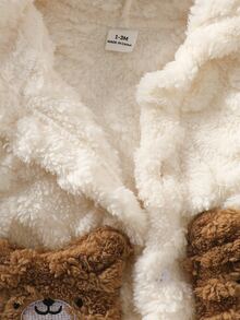 SHEIN Unisex Coral Fleece Set With Bear Embroidery For Newborn Babies, Winter Cute Style - Brown - View 6