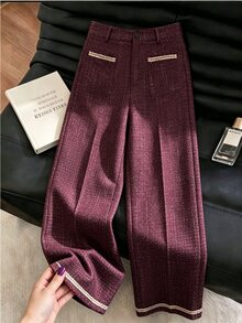 Franclia Celana Panjang Wanita Ukuran Besar Elegan untuk Perjalanan Sehari-hari, Kasual, dan Profesional dengan Desain Anyaman dan Kain Bermotif - MultiWarna - View 6