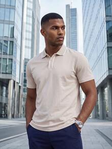 TekDrob Double Anti-Odor Heavy Viscose Polo Shirt With Striped RIB Detail And Regular Fit - Apricot - View 7