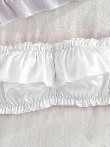 FairyFlirt 2pcs White Ruffle Off Shoulder Satin Kawaii Cute Coquette Babydoll Lolita Sweet Lingerie Set For Women - White - View 5