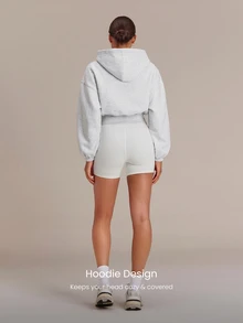 GLOWMODE Everyday Fleece 舒適露營風柔軟輕盈保暖寬鬆短版運動衫，秋冬戶外日常休閒穿搭 - 淺灰色 - 查看 4