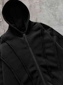 AXEPEAK American Style Black Fur Collar Sweatshirt Men's Niche Design Slim Fit Short Sweatshirt Hooded Jacket - Black - View 5