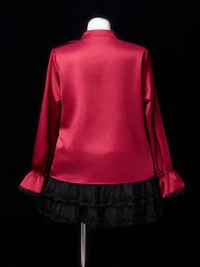 Sunspun Medieval Light Punk Y2K Vintage Ruffle Lace Tie Metal Heavy Work Halloween COS Self-Matching Women's Autumn/Winter Best-Selling Pullover Inner Layer Long Sleeve Top Plus Size Blouse - Burgundy - View 2