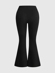 ROMWE Grunge Punk Plus Size Women's Pleated Casual Versatile Daily Wear Flare Leg Pants - Black - View 2