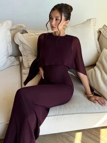 Aloruh Gaun Bodycon Ekor Duyung Jala dengan Syal untuk Wanita - Purple - View 5
